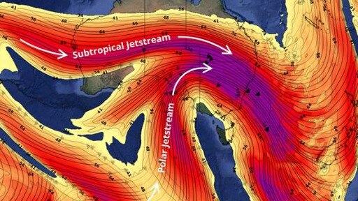 Modelled 300hPa jet stream wind speed and direction at 10am AEDT on Tuesday, November 1, according to the ECMWF-HRES model. Picture: Weatherzone