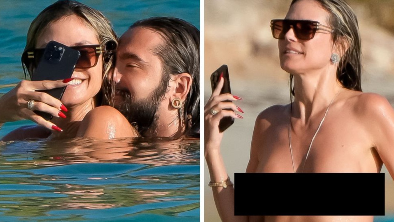 Topless Heidi Klum and husband Tom Kaulitz continue their romantic getaway in St Barts. Picture: EliotPress/MEGA