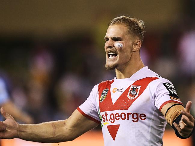 Jack de Belin, in action for the Dragons in 2018, will be back on the field on Saturday. Picture: Brett Hemmings/Getty Images