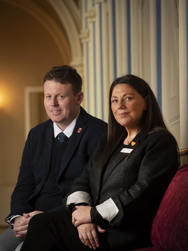 Terminal cancer suffer Peter Rasmussen and Palliative Care Tasmania CEO Veney Hiller. Picture: Chris Kidd