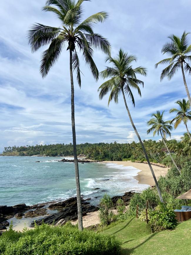 The coconut-fringed beach of Anantara Peace Haven Resort, Tangalle, Sri Lanka. Picture: Christine Middap