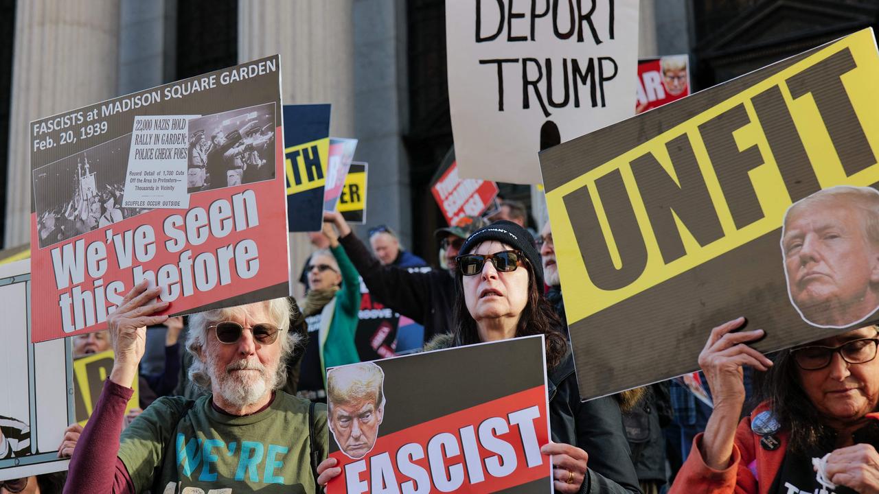 Plenty of people outside Madison Square Garden were not happy to see Mr Trump there. Picture: Spencer Platt/Getty Images via AFP