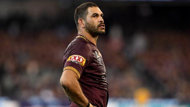 Greg Inglis led the way for the Maroons in his debut as captain. Picture: AAP Image/Joe Castro