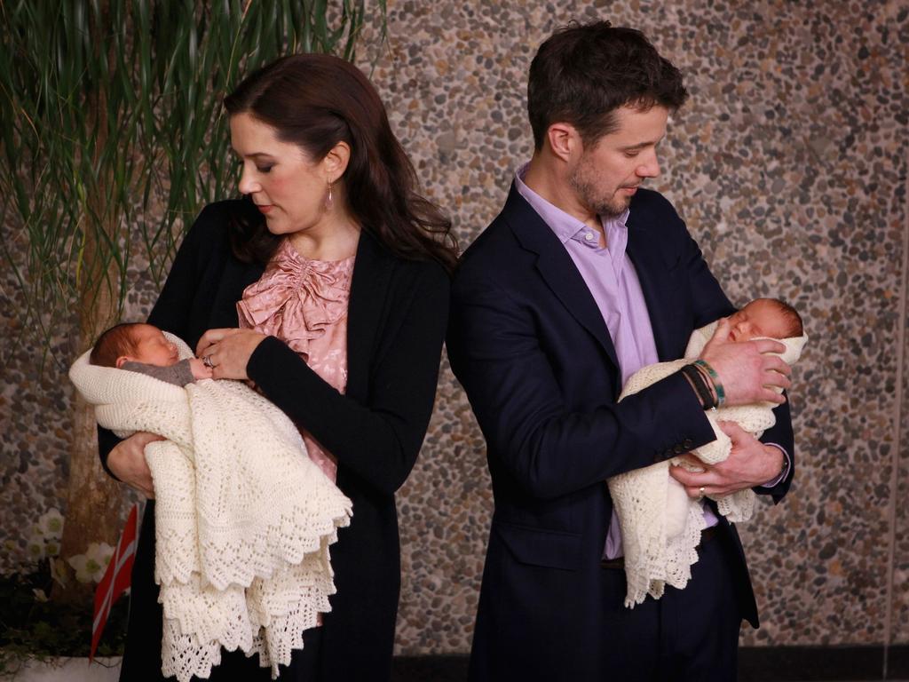 In 2011, twins Prince Vincent and Princess Josephine are welcomed to the world as they leave the Rigshospitalet in Copenhagen. Picture: Chris Jackson/Getty Images