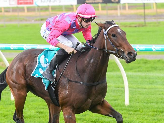 Belle Et Riche ridden by Jordan Childs wins the Carlton Draught Three-Years-Old Maiden Plate at Bendigo Racecourse on May 01, 2022 in Bendigo, Australia. (Brett Holburt/Racing Photos via Getty Images)