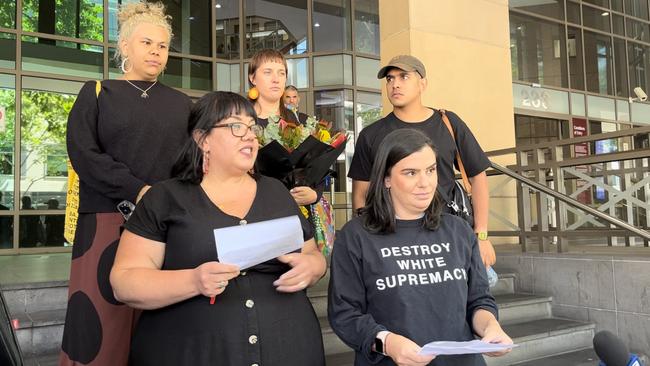 Crystal McKinnon and Meriki Onus addressed the media after their charges of breaching the chief health officer directions were withdrawn by police.