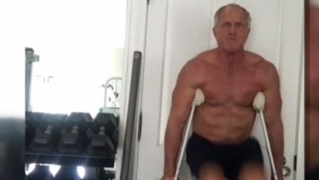 Greg Norman works out, even when injured, even when 62.