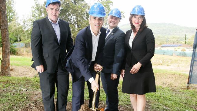 David Di Pilla with local MPs at his Erina Aurrum site. Picture: Peter Clark.