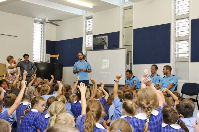 Kids of Tweed Heads St Joseph s Primary School were keen to have their input in the NRL Gold Coast Titans anti bullying campaign. Photo: Nolan Verheij-Full / Daily News. Picture: Nolan Verheij-Full