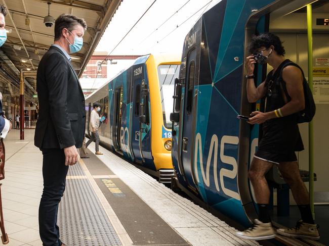 MELBOURNE, MELBOURNE - DECEMBER 1: The Minister for Public Transport The Hon Ben Carroll attends a press conference at Flinders Street Station on December 1 , 2020 in Melbourne, Australia. (Photo by Darrian Traynor/NCA Newswire)