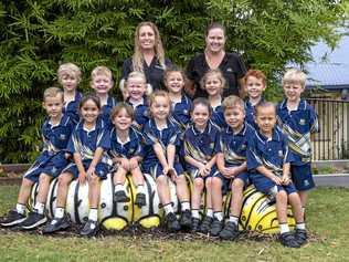 Victory College Class of 2032: Kerry-Lee Sheard (teacher) and Cathy Cody (teacher aide), Jack Long, Mitchell Toomey, Trinity Hayes, Estelle Johnson, Sharni Phillis, Flynn McIntosh, Reuben Stephens.Front row left to right: Boston Isaacs, Alexis Write, Reinhardt Fraser, Jazmyn Bartley, Maddison Webster, Allen Smith, Mariana McPherson. Picture: Troy Jegers