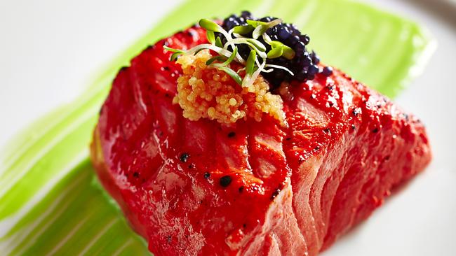 Another example of the chef’s style from The Song of India: Tandoori marinated salmon in sambal and fresh pomegranate.