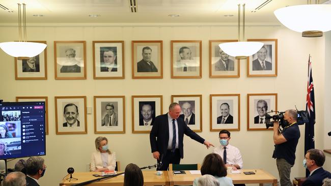 Deputy Prime Minister and Leader of the Nationals Barnaby Joyce meets with his National Party colleagues as the party attempts to reach a position on net zero. Picture: Gary Ramage / NCA NewsWire