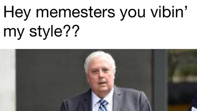 Clive Palmer has tweeted while the case is ongoing in the Federal Court. He tweeted a picture of himself and the words “Hey memesters you vibin’ my style?”