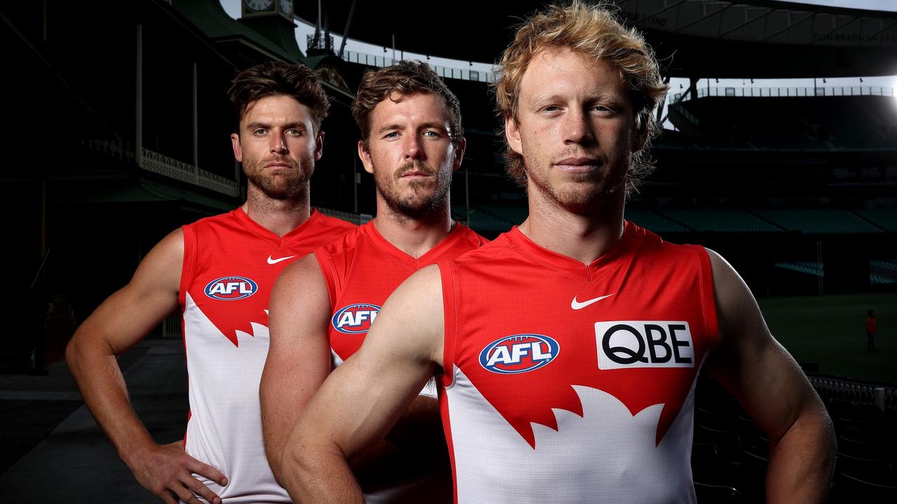 Callum Mills joins Luke Parker and Dane Rampe as co-captains of the Sydney Swans for season 2022. Photo by Phil Hillyard