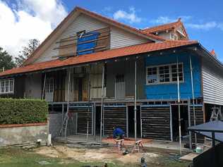 Hardwood weatherboard cladding being used to tie in with the original home on the Agnes St renovation. Picture: Mitch McDouall