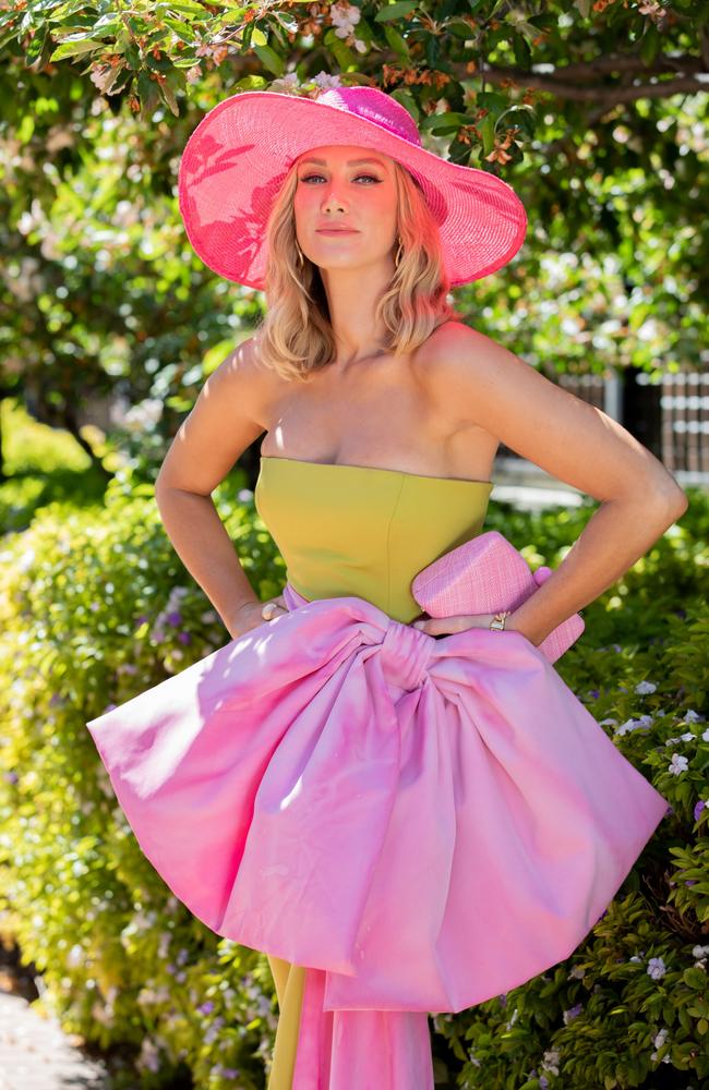 Delta Goodrem attended the 2021 Melbourne Cup Day at Flemington Racecourse in a bold jumpsuit. Picture: Mackenzie Sweetnam/Getty Images for VRC