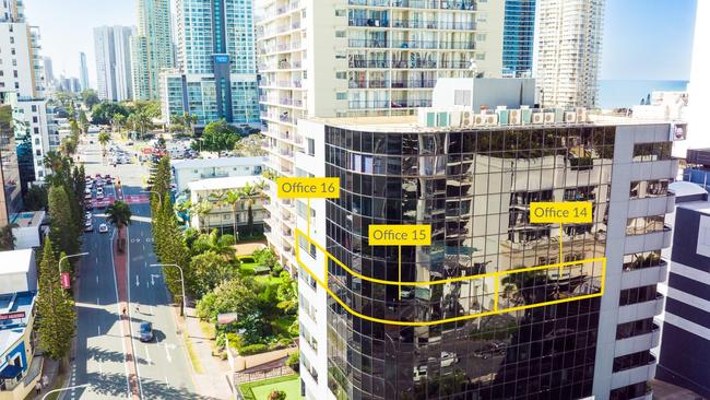 The offices on level 5 at 33 Elkhorn Ave, Surfers Paradise, sold at auction for $1.05m.