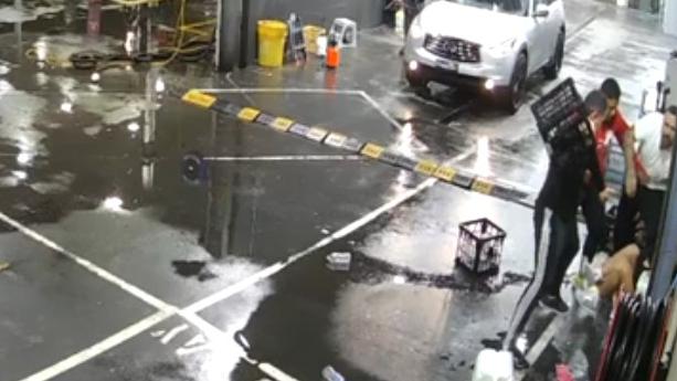 CCTV of a brawl at the Metro Service Station on Canterbury Road in Belmore on May 15, 2025. Picture: Supplied.