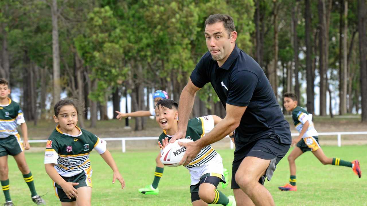 NRL STAR: Cameron Smith puts young players at his junior club Logan Brothers through their paces. Smith said he is looking forward to his testimonial match against friend and North Queensland Cowboys star Johnathan Thurston. Picture: David Nielsen