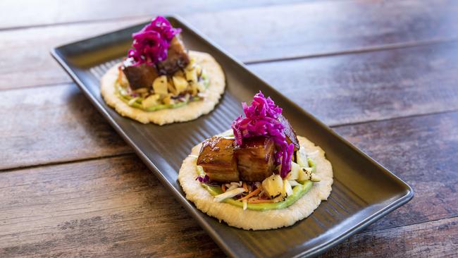 The pork belly tacos at Juan Fifty Kitchen and Bar in Alexandra Headland. Picture: Mark Cranitch.