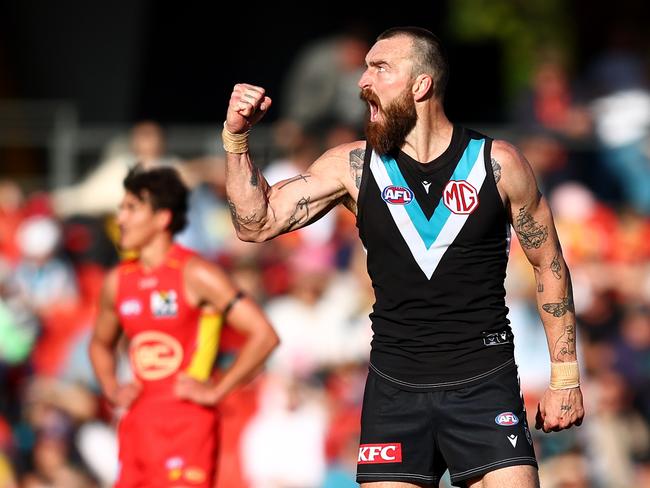 Port Adelaide’s tall forward line – which often includes Charlie Dixon – doesn’t always work. Picture: Getty Images