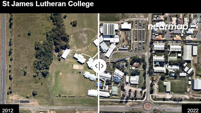 Aerial imagery by Nearmap shows dramatic changes in the past 10 years to St James Lutheran College, and other Fraser Coast Schools.