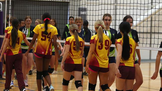 Action from the QGSSSA volleyball match between Somerville House and Moreton Bay College. Photo:Tertius Pickard