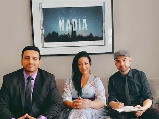 Director Billy El Kaddour (left), producer Sonia Qutami and assistant director/producer/co-creator Toufic Saadeh who will be shooting The Story of Nadia on the Central Coast. Picture: supplied