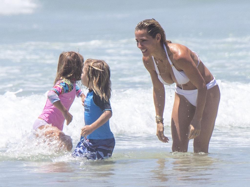 Pataky enjoyed a dip in the water with her children. Picture: Media Mode