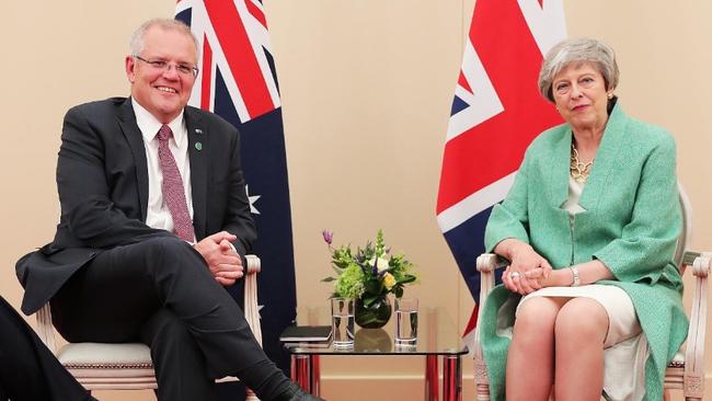 Scott Morrison with outgoing British Prime Minister Theresa May.