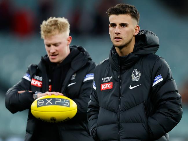 MELBOURNE, AUSTRALIA - SEPTEMBER 07: Nick Daicos of the Magpies is seen during the 2023 AFL First Qualifying Final match between the Collingwood Magpies and the Melbourne Demons at Melbourne Cricket Ground on September 07, 2023 in Melbourne, Australia. (Photo by Dylan Burns/AFL Photos via Getty Images)