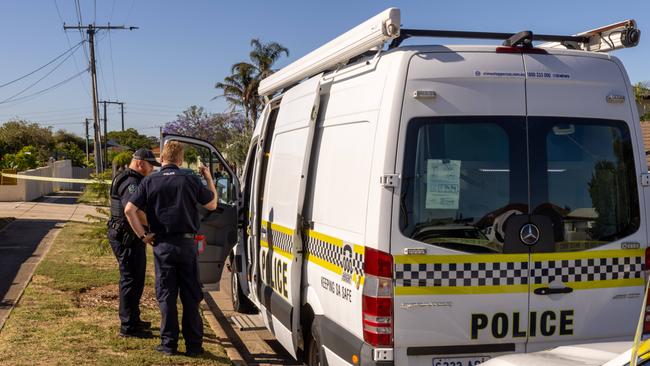 Police remained at the scene on Sunday. Picture: Ben Clark.