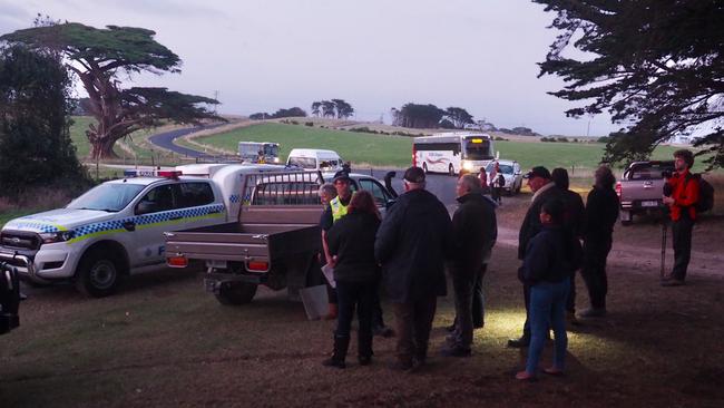 Organisers say today’s ultra-marathon is proceeding despite a pre-dawn blockade stopping two hired school buses from taking competitors from Marrawah Hall to the start near Temma. Picture: BOB BROWN FOUNDATION