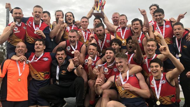 Yarraville-Seddon celebrates its Division 2 premiership in 2019. Picture: Kristen Alebakis