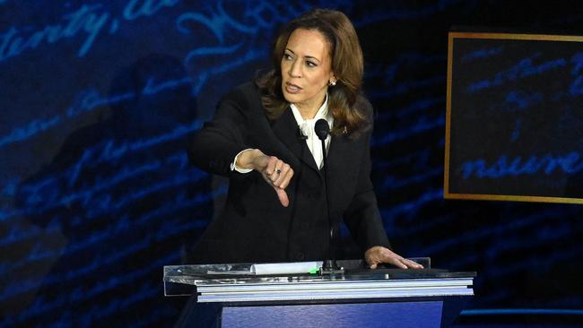 Kamala Harris gives a thumbs down during the presidential debate. Picture: AFP.