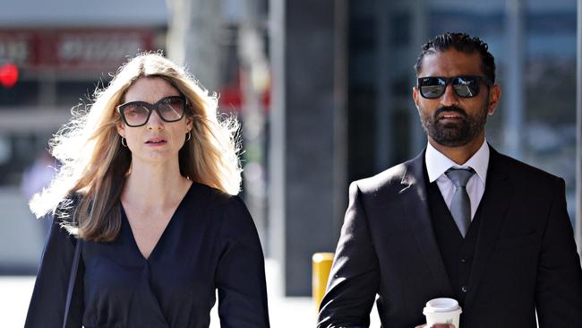 Hunter Valley bus crash survivors Sharyn and Jason Junkeer arriving at the sentencing of Brett Button. Picture: NewsWire/ Adam Yip