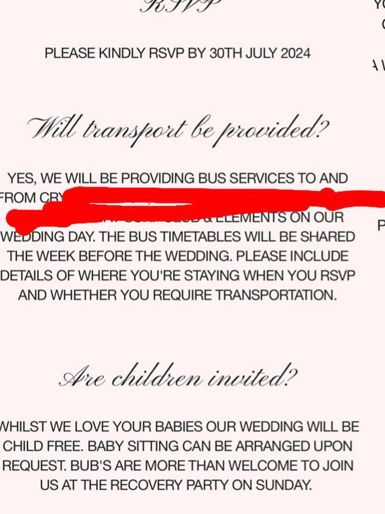 And that the wedding would be child-free. Picture: Instagram/@influencer.updates.au