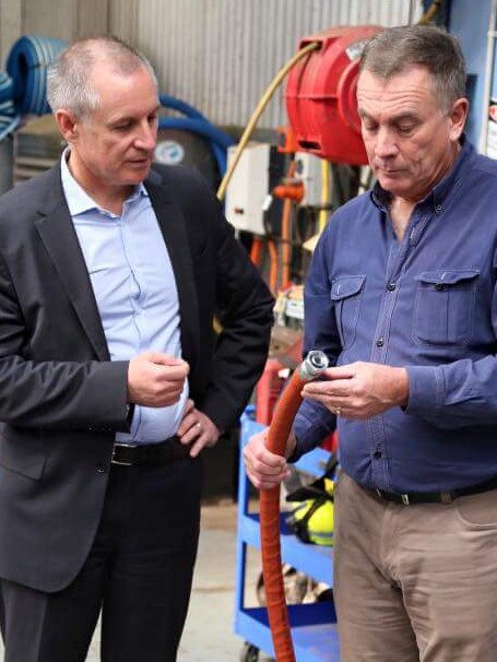 Whyalla supplier Dave Bruce with former SA Premier Jay Weatherill after the Arrium collapse. Picture: Supplied