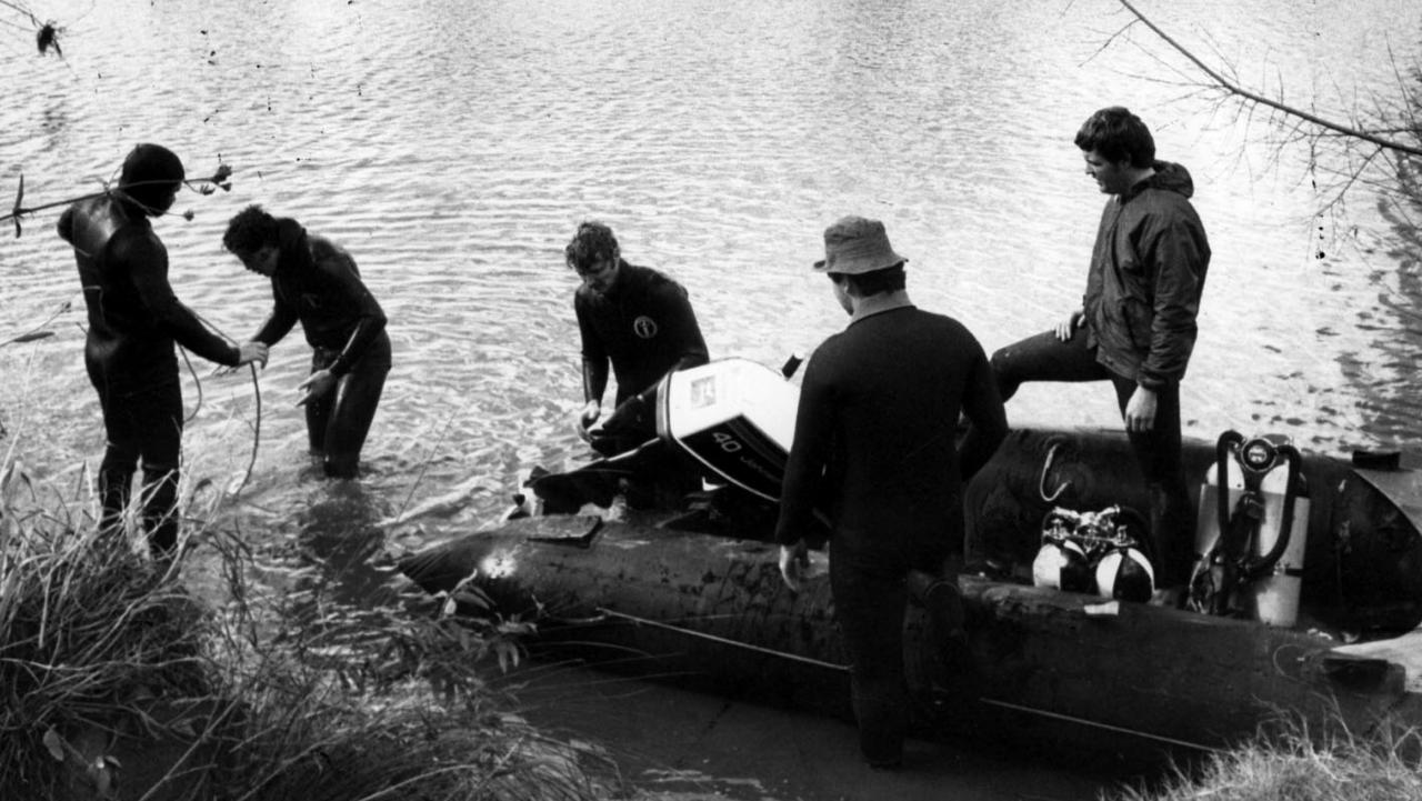 Police divers search the Nepean River near Penrith for Ms Nielsen on July 14, 1975. Picture: News Corp