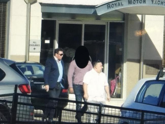 Surveillance images of Ryan Watsford and Michael Ibrahim meeting with the undercover operative at the Royal Motor Yacht Club in Point Piper.