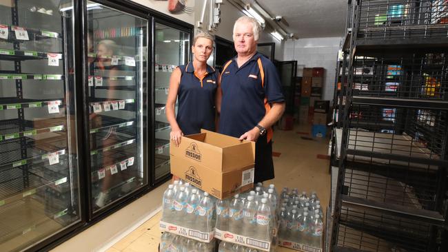 Damage from the storms that brought tornados and flooding rains to Mt Tamborine. Foodworks store owners Brenda and Michael Ashley who not willing to risk restock after generator failures. Picture: Glenn Hampson