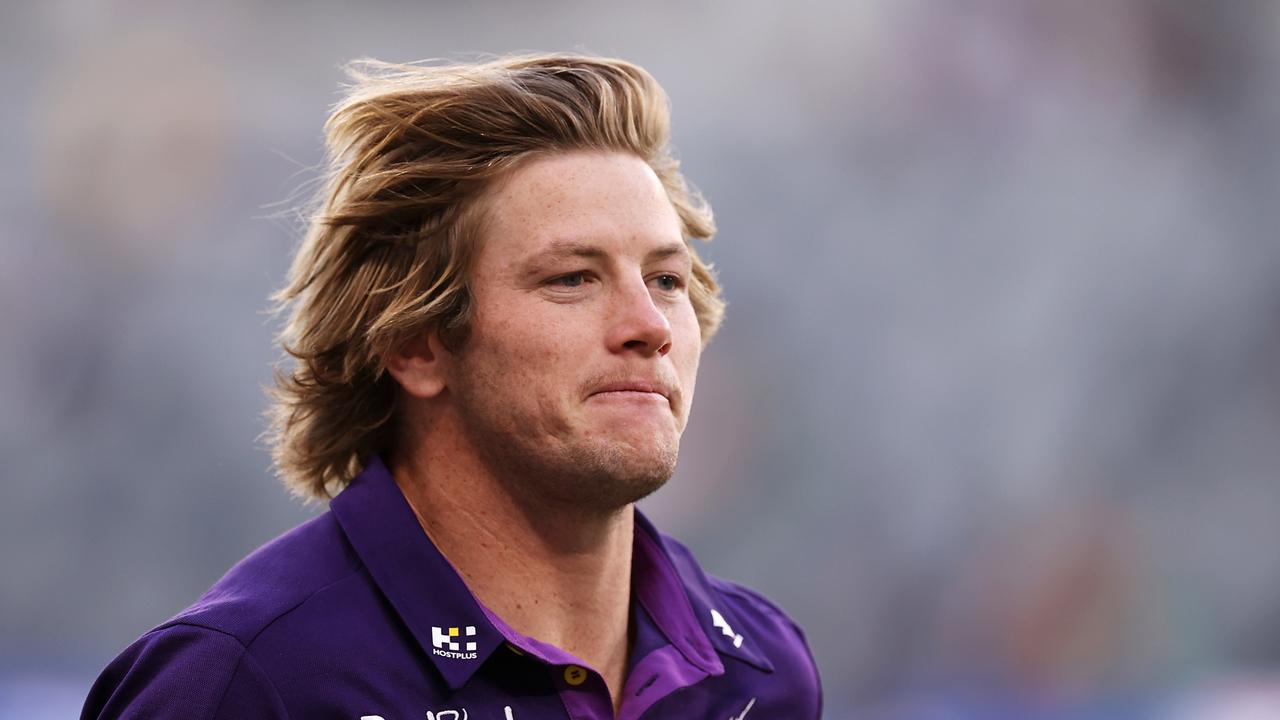 SYDNEY, AUSTRALIA - MARCH 12: Harry Grant of the Storm runs on field before the round one NRL match between the Wests Tigers and the Melbourne Storm at CommBank Stadium, on March 12, 2022, in Sydney, Australia. (Photo by Mark Kolbe/Getty Images)