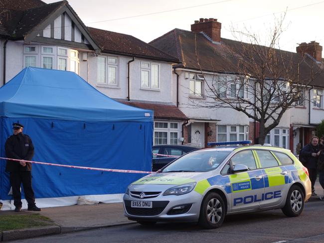 A police officer stands guard outside Russian Nikolai Glushkov’s house in southwest London this week. Picture: Will Edwards