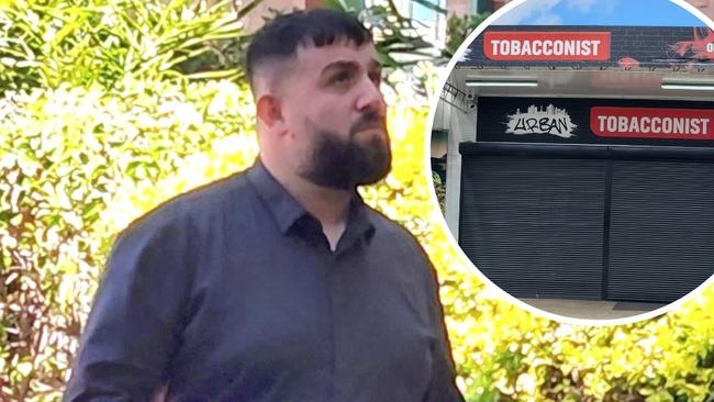 Suat Ismal Palas, 29, and (inset) the Urban Tobacconist store at 31 Tank Street, Gladstone.