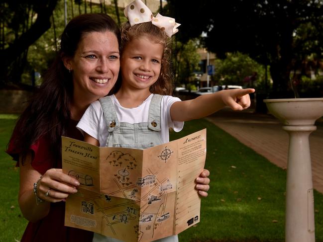 Holly Thomas with Bella, 5, at the Perfume Gardens in the city enjoy their treasure hunt. picture: Evan Morgan