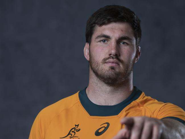 BRISBANE, AUSTRALIA - JUNE 26: Liam Wright poses during an Australia Wallabies Portrait Session on June 26, 2024 in Gold Coast, Australia. (Photo by Chris Hyde/Getty Images for ARU)