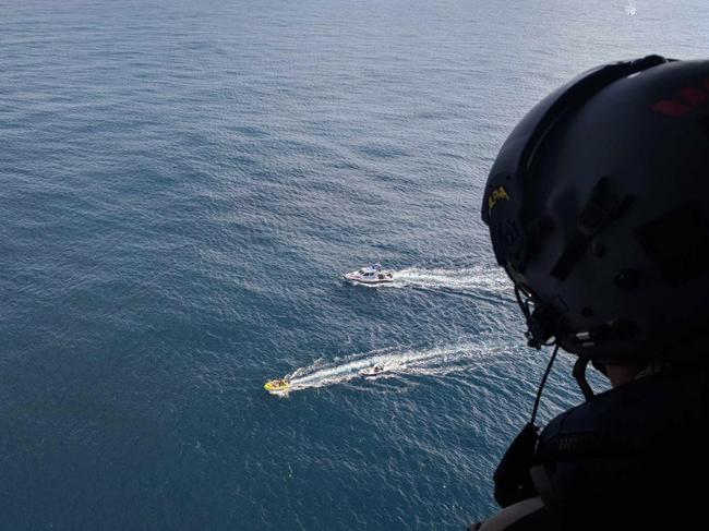 Westpac Lifesaver Rescue Helicopter on scene at Cudgen Headland where a boat overturned. Photo Supplied