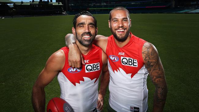 Adam Goodes and Lance Franklin. Picture: Phil Hillyard