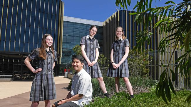 Adelaide Botanic High school students Clementine Cooke-Hall, Hieu Nguyen, Sasha Saulwick and Olivia Turner. Picture: Tom Huntley